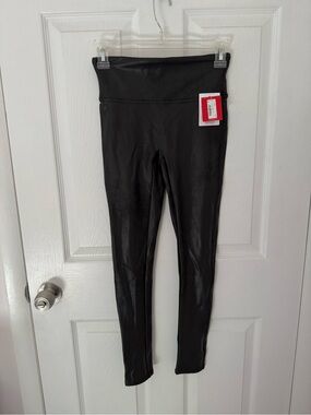 NWT Spanx Black Faux Leather High-Waist Leggings Size Small Petite